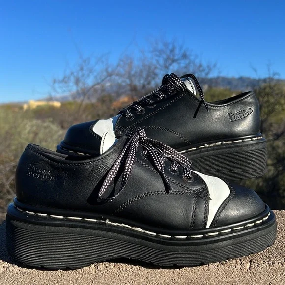🏴Dr. Martens MIE Vintage Black & White Chunky Platform Oxfords UK 5 - Picture 1 of 17